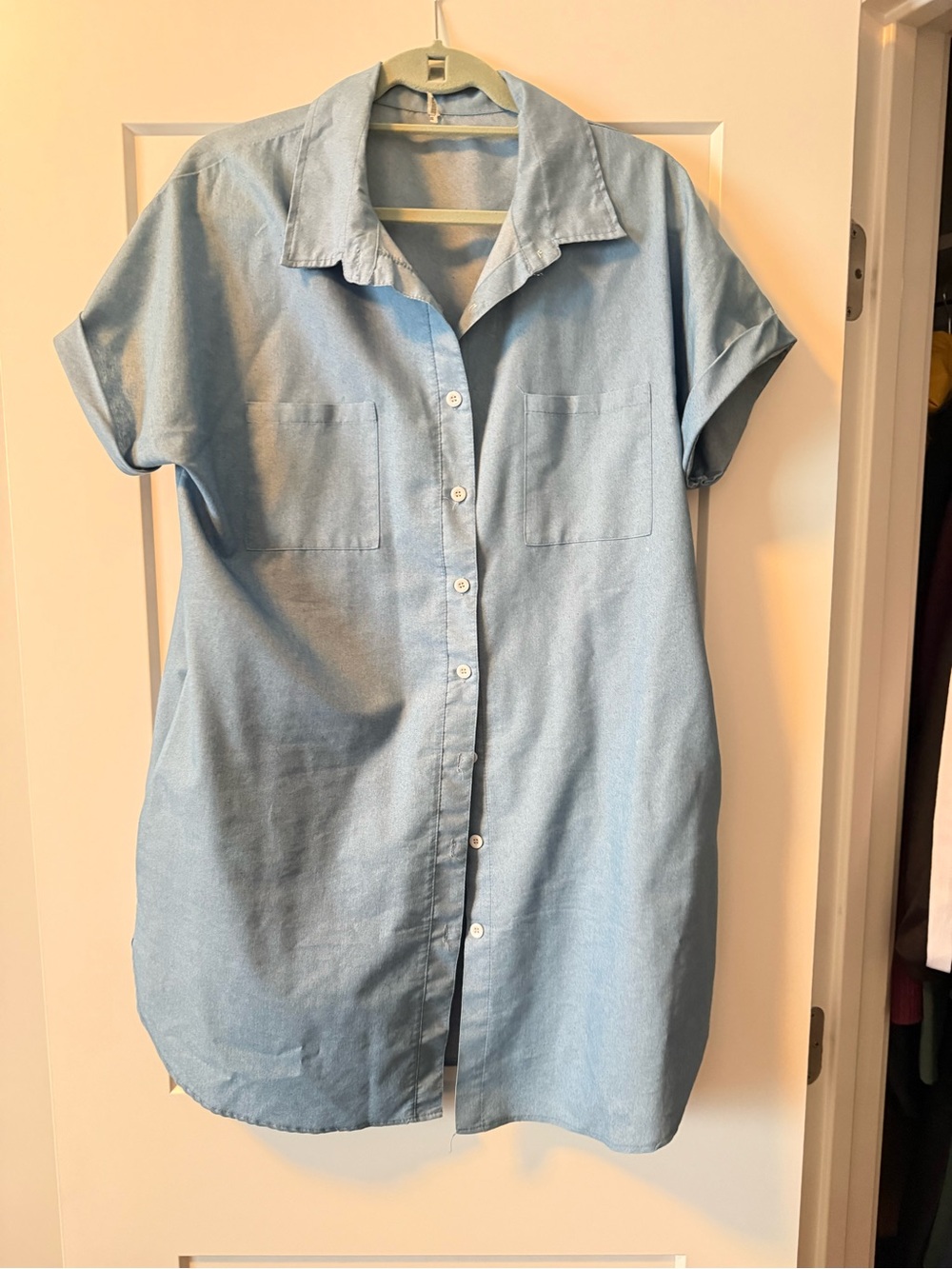 Light Blue Button-Front Shirt Dress